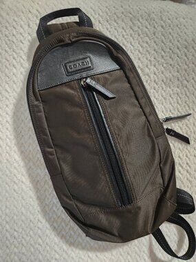 Coach Men’s Varick Nylon Sling Pack Brown Black Backpack bag